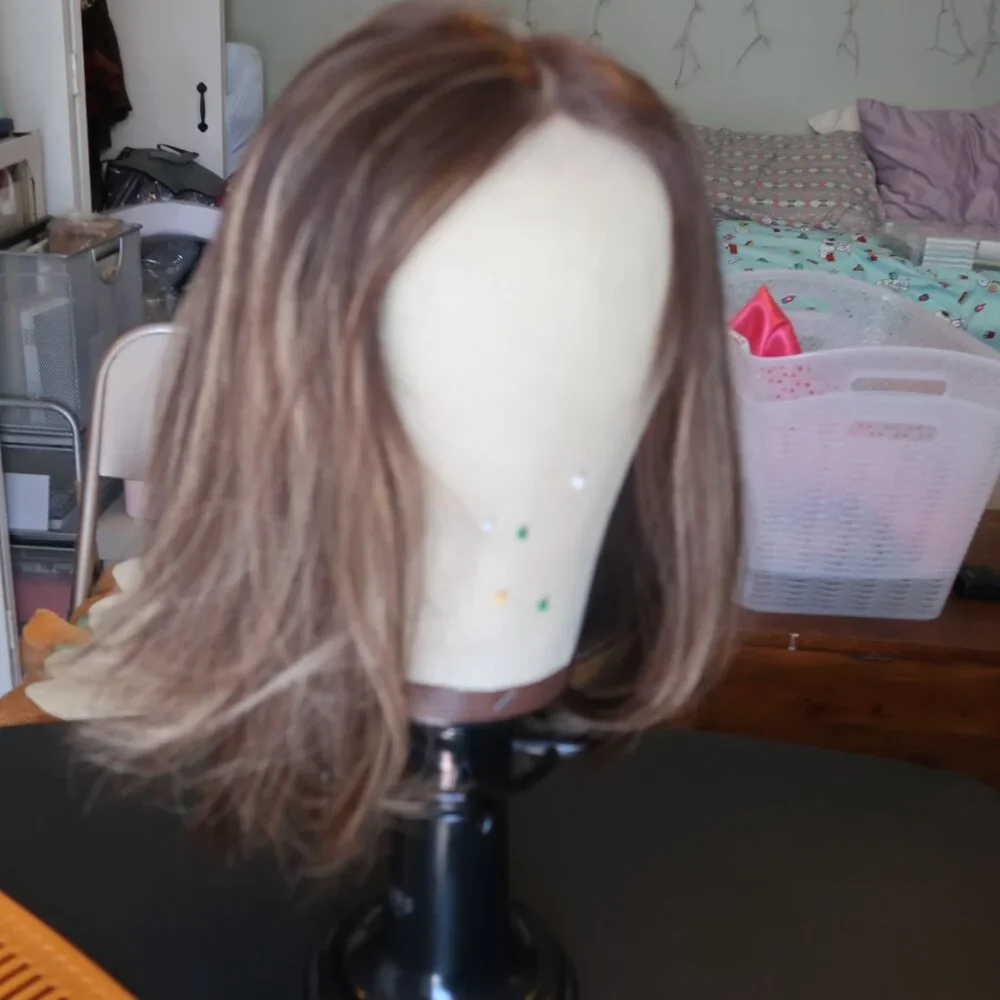 LeBeauty Human Hair Brunette Wig with Highlights - Picture 9 of 16